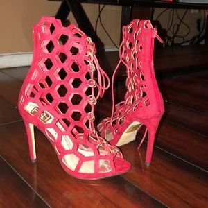 Red open toe heels